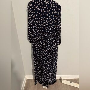 Ganni Navy Maxi Dress with Pink Floral Print